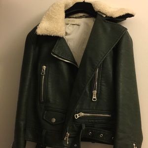 Dark green Zara motorcycle leather jacket